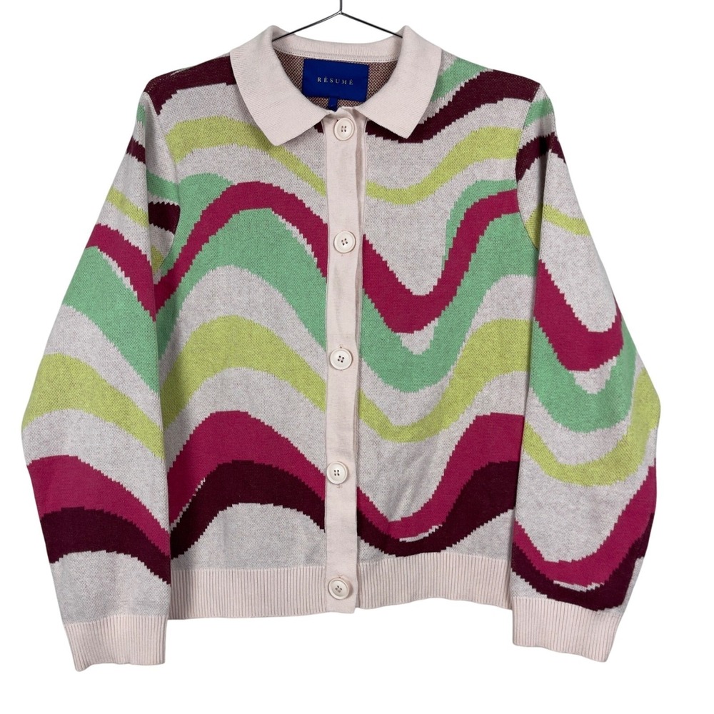 RESUME Copenhagen Lulu Cardigan Sweater Waves Groovy Cotton Cashmere Small